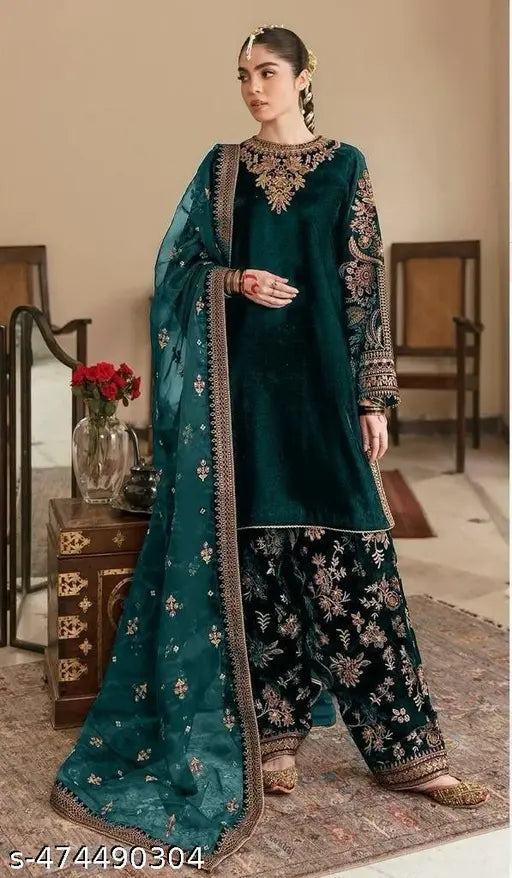 New Designer Collection in Velvet  With Heavy Embroidery Work Stitched Suit