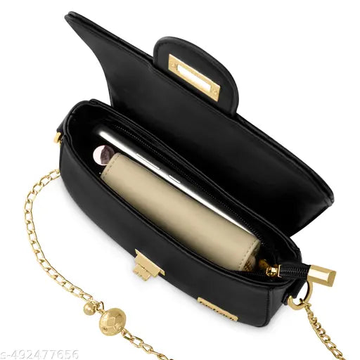 Fastrack Black Solid PU Regular Swagger Sling Bag with Quilted Detail