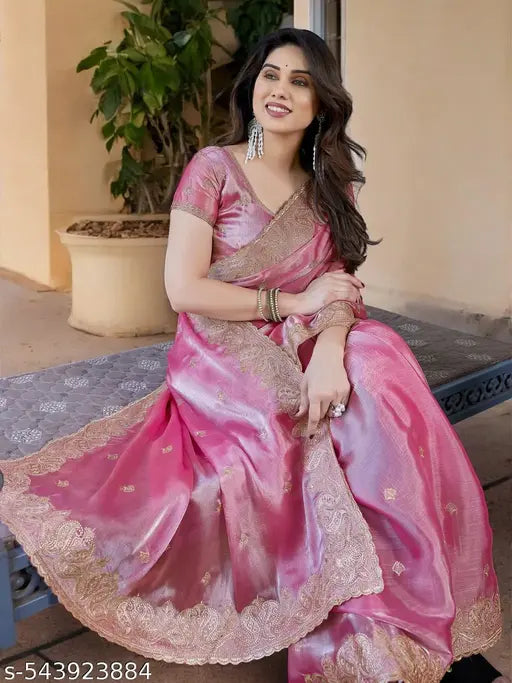 Women's Traditional Embroidered Organza Saree || Saree for Wedding || Jimmy-choo Saree