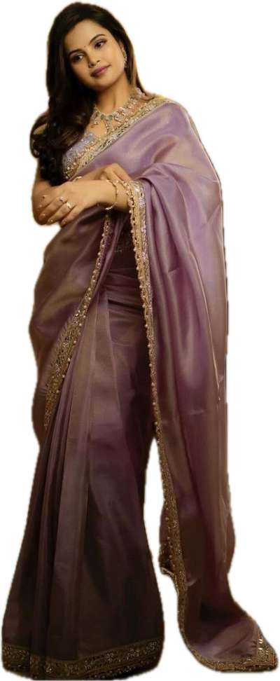 Naari Embroidered Bollywood Tissue, Silk Blend Saree with Unstitched Blouse
