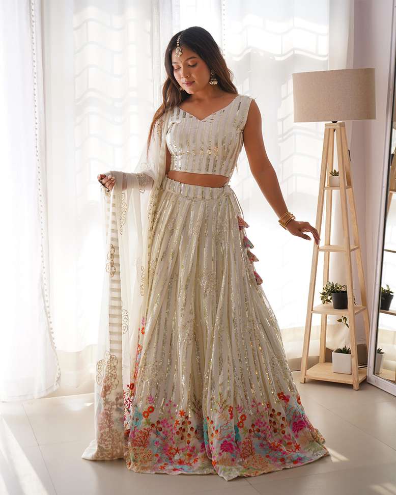 Embroidered Semi Stitched Lehenga Choli