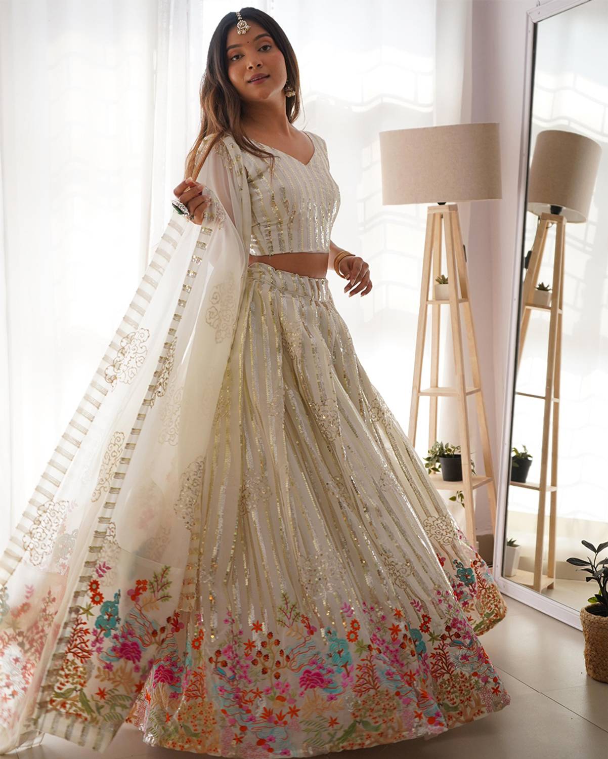 Embroidered Semi Stitched Lehenga Choli