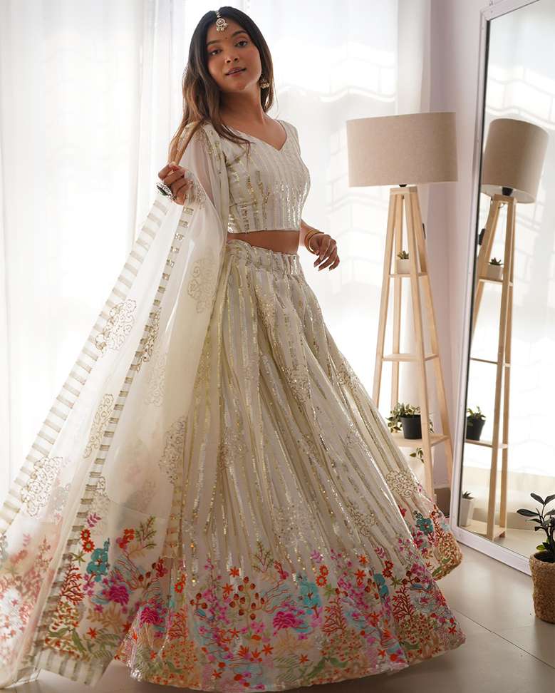 Embroidered Semi Stitched Lehenga Choli