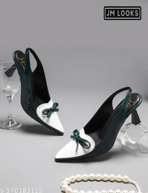 JM LOOKS Women's Bow Slingback Kitten Heels Closed Pointed Toe Pumps Low Heel with Buckle Heels Dress Shoes for Dating Party Working - Green