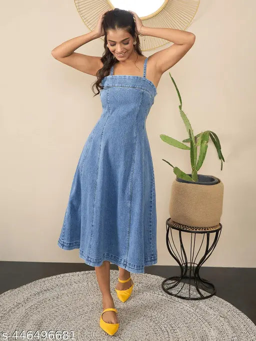 StyleStone Women's Denim Dress with Shoulder straps