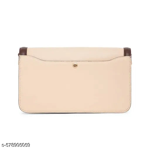 Berrylush Women Solid Brown & Beige Synthetic Leather Detachable Strap Button-Up Embellished Regular Sling Bag