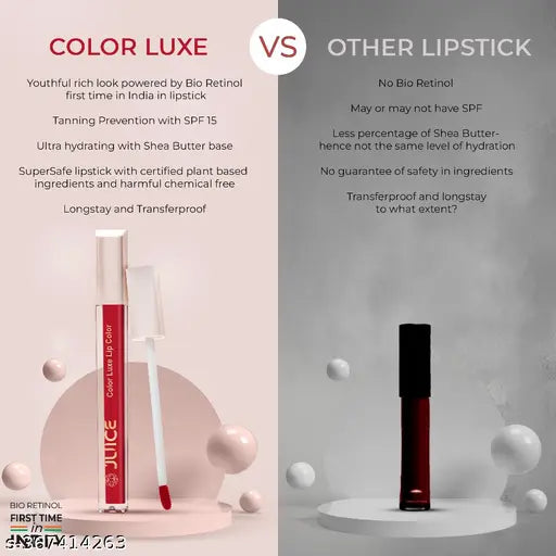 Juice Matte Color Luxe Lip Color With Goodness of Bio Retinol, Moisturising lock technology, SPF 15, Waterproof & Long Lasting Lipstick Pack of 6 (Shades of Red and Pink)