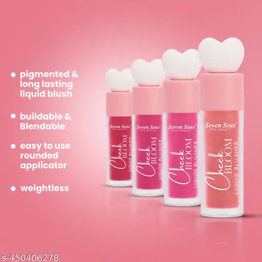 Seven Seas Long Lasting Pigmented Cheek Bloom Liquid Blusher & Lip Gloss (Rosy Cheeks,5g )
