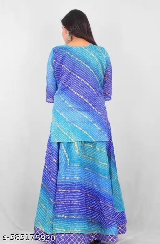 Trendy Blue and Purple Bandhani Print Lehenga Set with Dupatta for Women