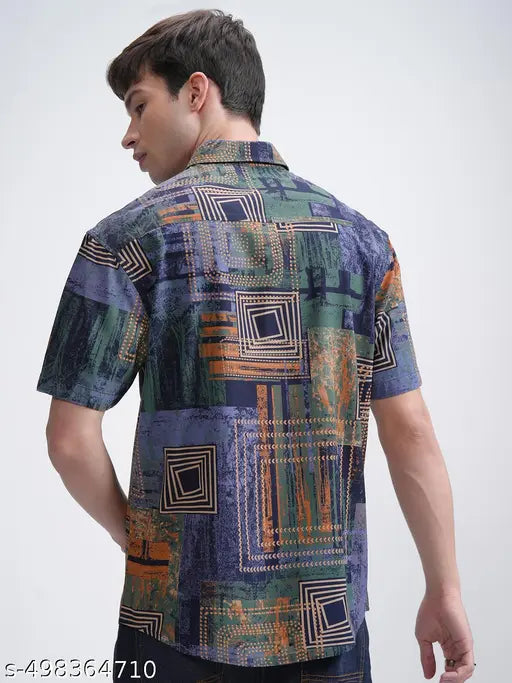 Ketch Men's Abstract Relaxed Cutaway Collar Green Shirts