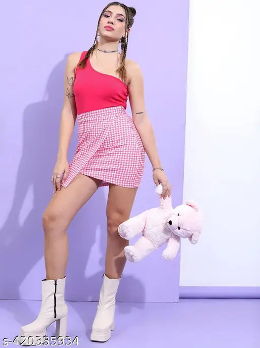 Ketch Women Pink & White Mini Skirt