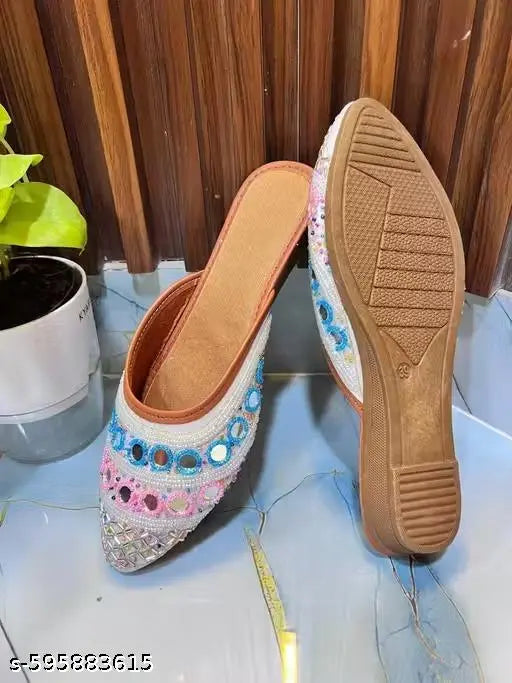 QUIPLET Rajasthani Embroidered Mule for Women | Traditional Ethnic Slip-On Jutti Sandals | Stylish Party & Festive Footwear