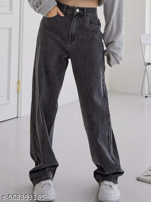Comfortable Women’s Charcoal Grey Jeans for women & girl/CHARCOAL WIDE LEG DENIM JEANS PENTS FOR WOMEN/Ladies Charcoal Denim/DENIM WIDE LEG CHARCOAL BLACK JEANS FOR WOMEN'S