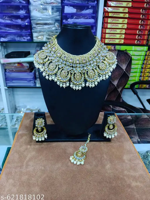 Cream white combination bridal jewelery set &party wear necklace set for woman