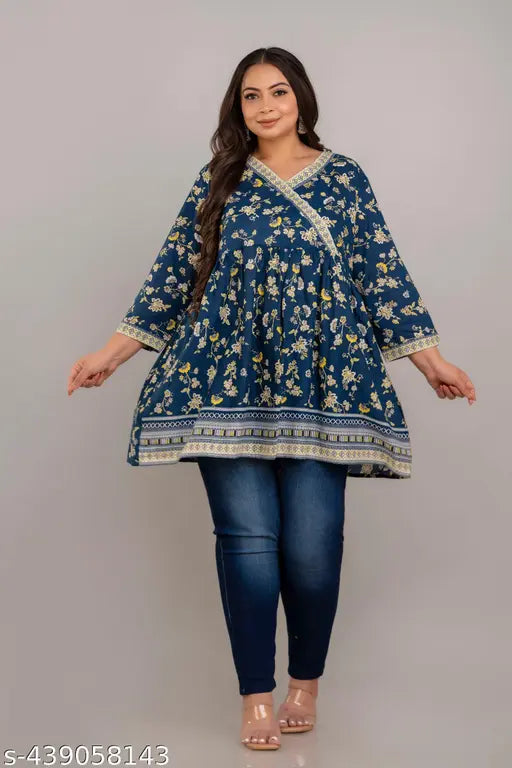 Fashion Zest Plus Size Rayon Blue Colour Short kurti