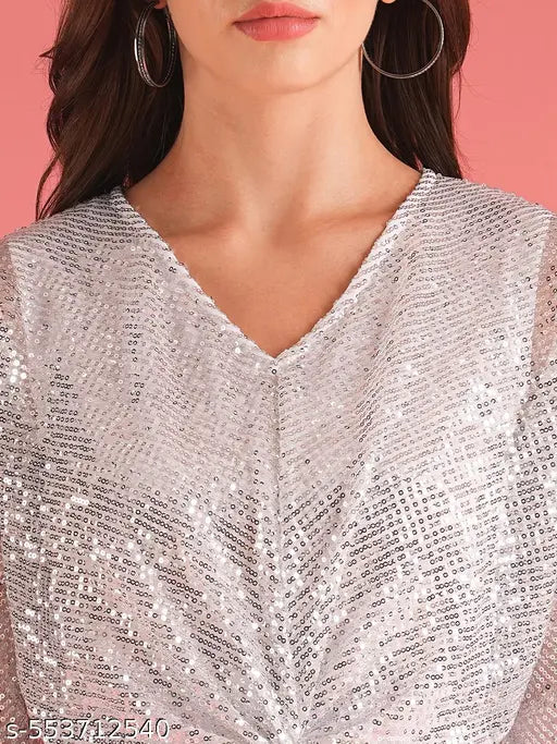 Globus Women Silver Gathered & Sequinned Party Dress