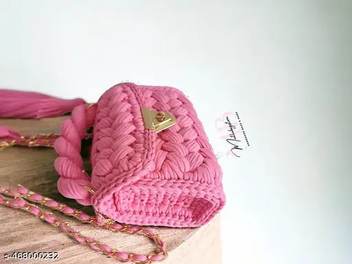 Tamanna Store Women's Stylish Hand knitted T-Shirt Yarn Crochet Bag | Macrame Bag | Crossbody Sling Bag for Women n's & Girl's (Multicolor) (Pack of 1)