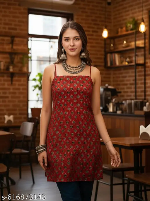 Anni Designer Women's Rayon Viscose Red Sleeveless Kurti with Beautiful Floral Printed Work, Elegant Ethnic Top for Festive, Casual & Daily Wear, Stylish Designer Kurta for Women and Girls