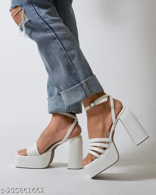 JM LOOKS Women's White Fashion Sandals|Stylish Design Heels for Girls| Heels for women| Women Footwear