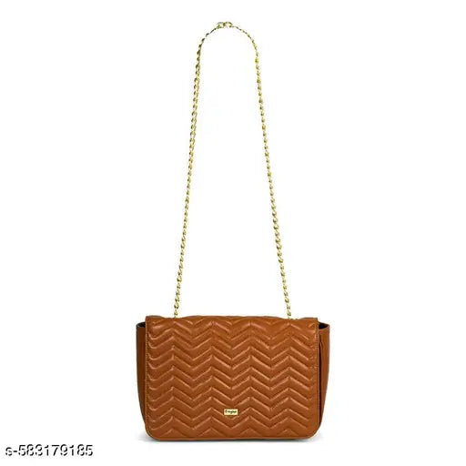 Berrylush Women Solid Tan Synthetic Leather Chain Strap One-Handle Quilted Sling Bag