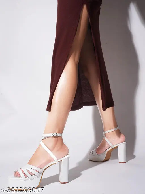 JM Looks White Block Heel sandals for Women