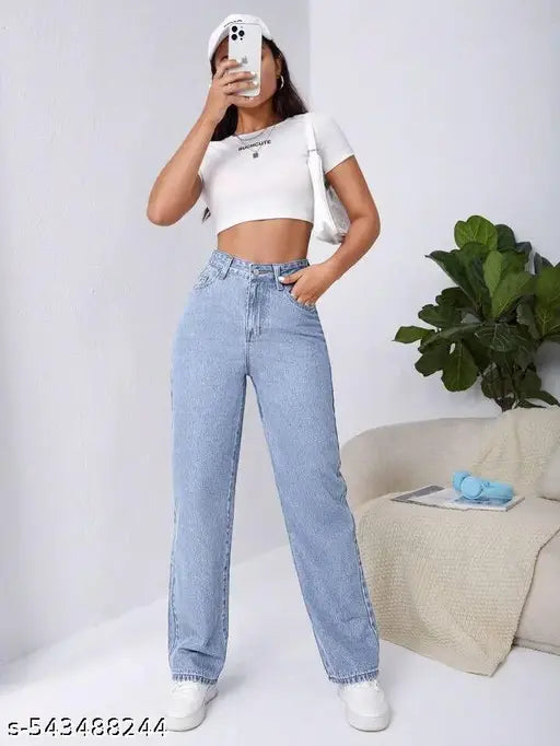 H&H Ice Blue Straight Fit Women’s Jeans – Non-Stretchable Denim for Casual & Daily Wear