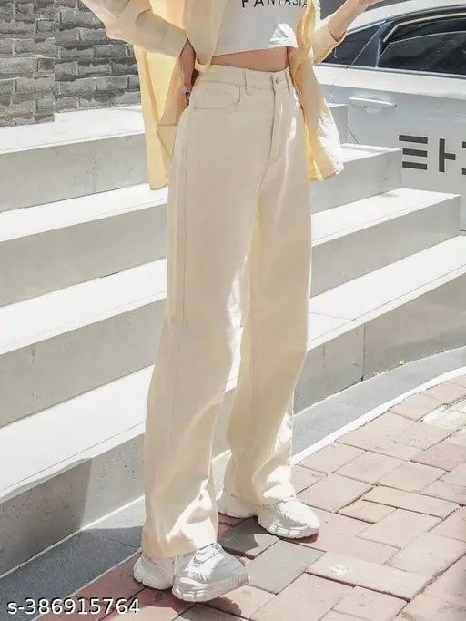 H&H WIDE LEG CREAM DENIM JEANS