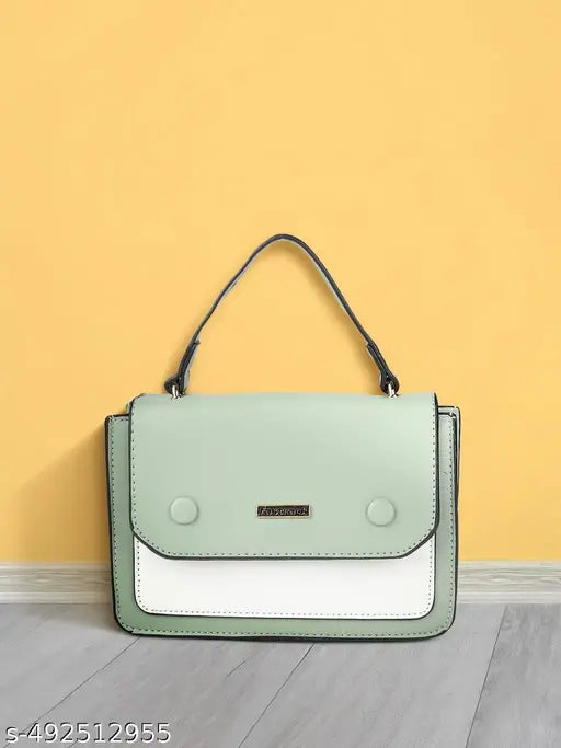 Fastrack Green & White Colourblocked Structured Satchel with Detachable Sling Strap