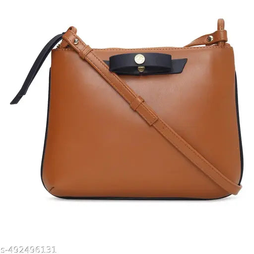 Fastrack Tan PU Structured Sling Bag for Women with Bow Detail