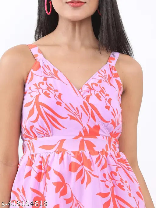 Ketch Women's Floral Fit and Flare Round Neck Pink Dresses