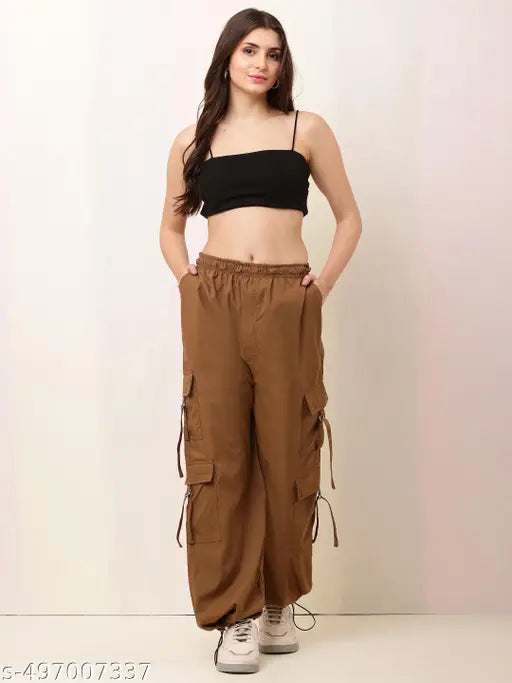 Women Cargo Pants || 6 pkt Cargo ||Baggy Trouser for women || Korean Baggy Trouser || Women Baggy Parachute Pants Woman Mutil Pockets Loose Fit Casual Pants for Women || Black Baggy Trouser