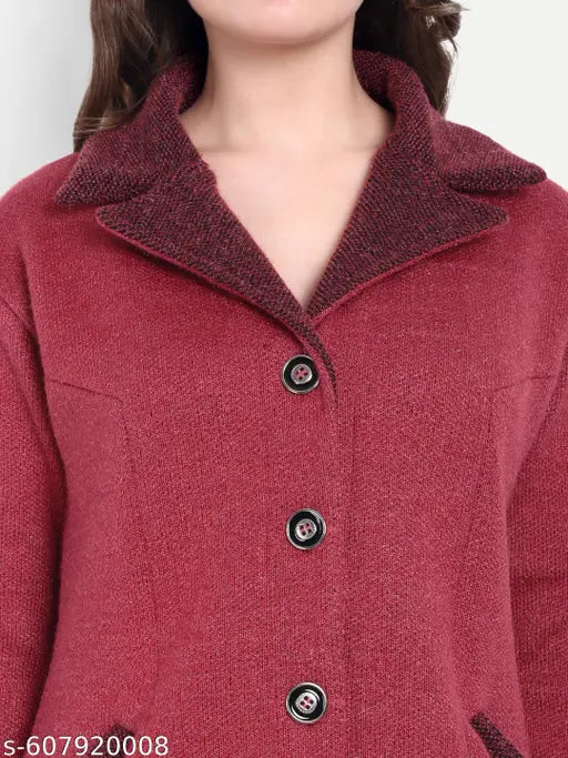 Matelco Women's Solid Collar Red Sweaters