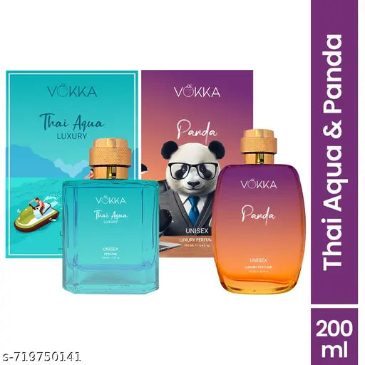 VOKKA Thai Aqua & Panda 2x100ml | Unisex Luxury Long Lasting Perfume For Men & Women | Eau De Parfum | EDP Fragrance for Gift | Travel & Skin Friendly | Notes: Aqua, Patchouli,Saffron, Amber, Leathery