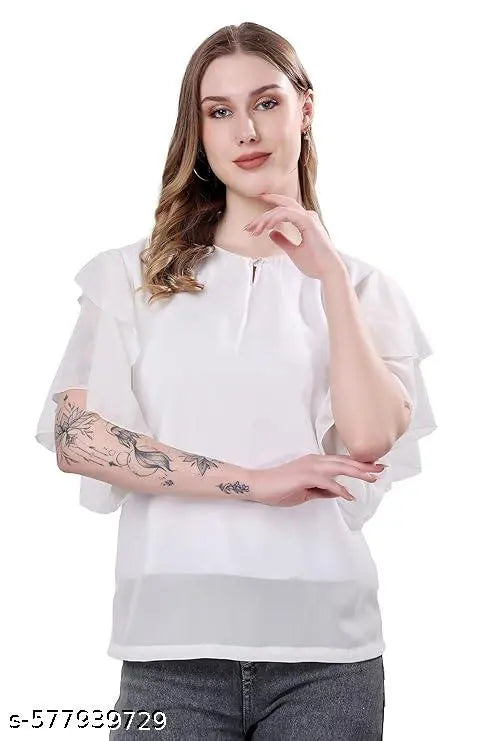 Totar Women's Georgette Solid Flared Western Top | Winter Top | Western Top | Top for Women | Latest Women Top | Trendy Women Top