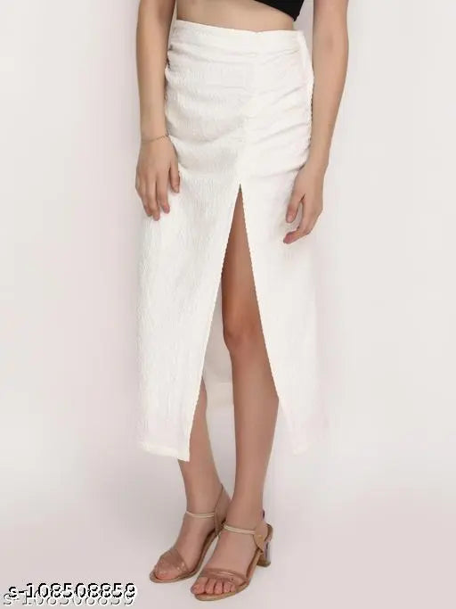 Jakanary White Textured side slit skirt