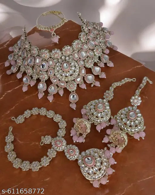 Traditional Romance: Pink Alloy Gold Plated Kundan Mini Dulhan set, Half Bridal Set for All Wedding Occasions of Indian Weddings