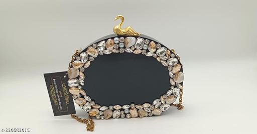 BEST INDIAN HANDICRAFT Black Designer Stone Clutch for women,Resin Crystal Stone Handmade Clutch Bag ,Clutch Bag Purse For Bridal, Casual, Party, Wedding For women and  Girls