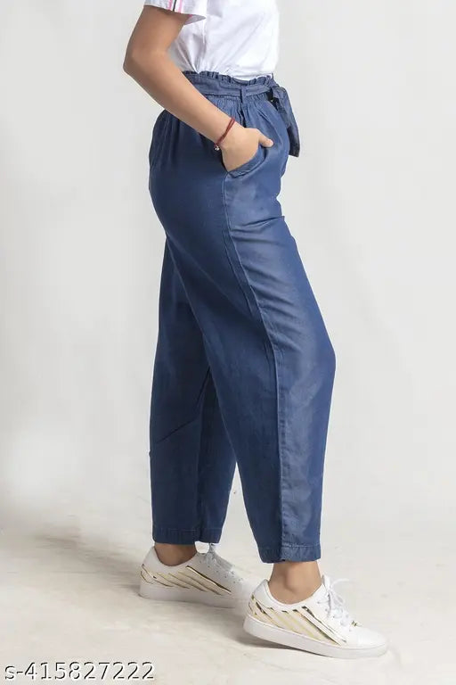 Navy Blue Denim Women’s Trousers – Relaxed Fit, Stylish & Comfortable Jeans for Daily Wear