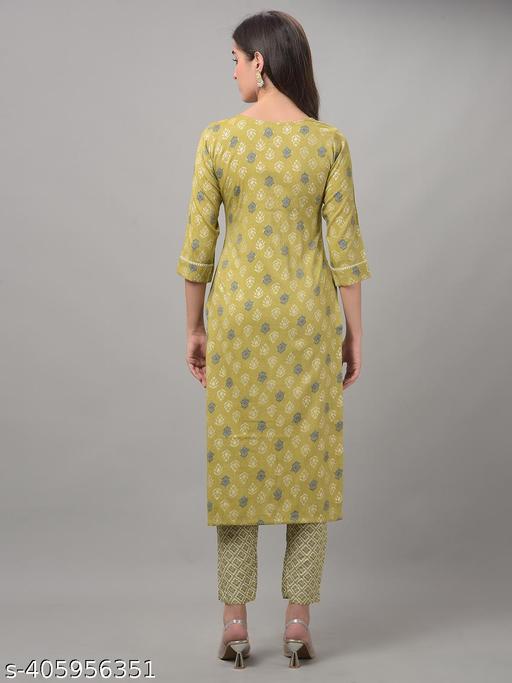 Dollar Missy Pack of 1 Green Colour Premium-Quality Fabric Women'S Kurti & Pant