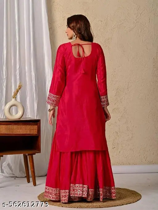Bold in Red| Designer Sharara Suit Set for Wedding & Party Looks