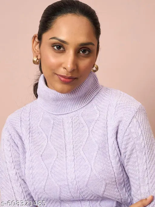 Clapton Cable Knitted  Wool Winter Wear Women’S Long Cardigan Purple