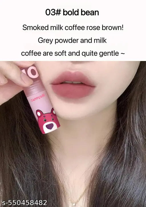 CAPPUVINI Losto Bear Velvet Lip Mud | Korean Style Makeup Lip Glaze | Non-Sticky Moisturizing Formula | 5 Cute Bear-Themed Shades | Long-Lasting Waterproof Liquid Lipstick | Lipsticks for Women Teens | Velvet Matte Finish | Liquid Lipstick Combo Pack