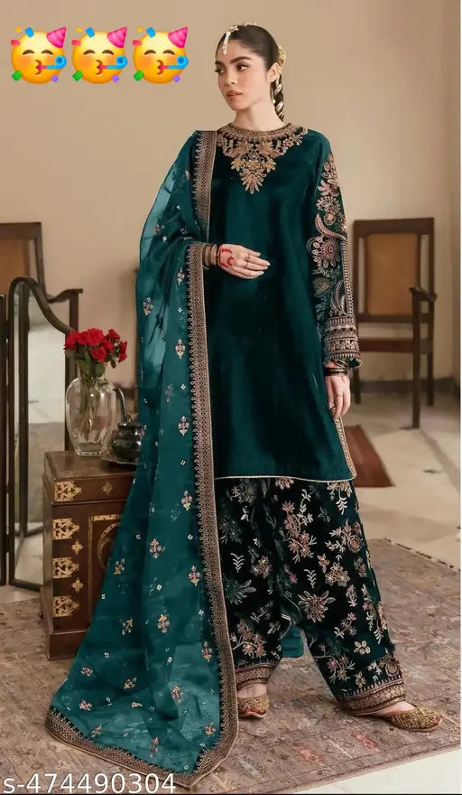 New Designer Collection in Velvet  With Heavy Embroidery Work Stitched Suit