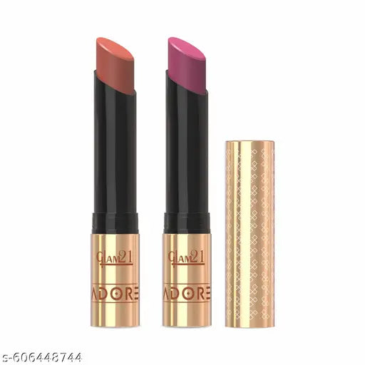 Glam21 Adore Creamy Matte Lipstick for Women | Pack of 2 | 3.5g Each | Smudge & Transfer-Proof | Intense Color & Bold Finish | Smooth, Lightweight & Up to 12H Stay | Shade -Nude Caramel &Pink Orchid