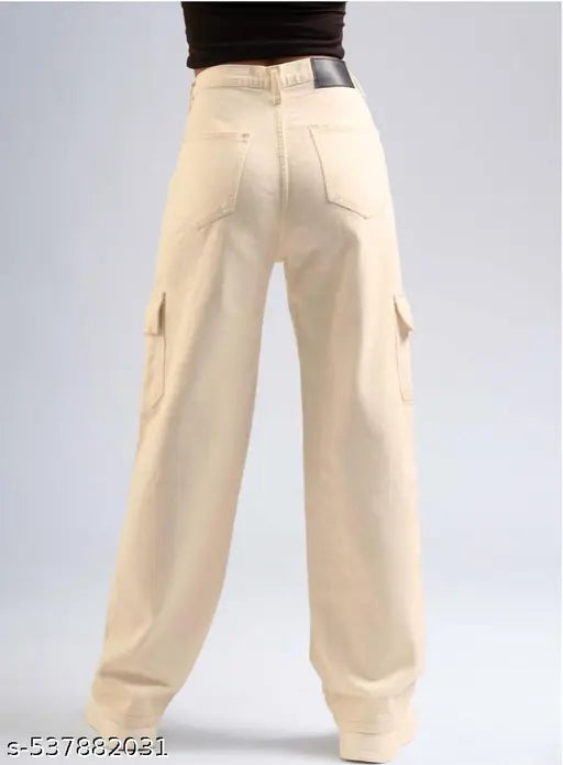 CREAM CARGO SIX POCKET FOR WOMEN//6 POCKET JEANS FOR WOMEN&GIRL//Cream six pocket trendy stylish high cormfort weist wide leg denim jeans