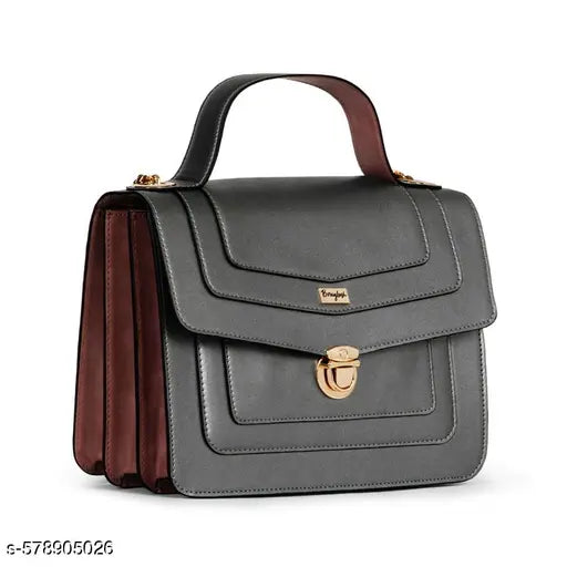 Berrylush Women Solid Grey PU One-Handle Detachable Strap Push-Lock Embellished Sling Bag