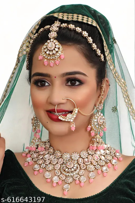 Traditional Romance: Pink Alloy Gold Plated Kundan Mini Dulhan set, Half Bridal Set for All Wedding Occasions of Indian Weddings