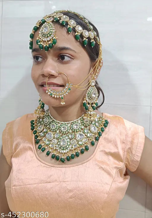 Shimmering  Beautiful Jewellery Allure Unique Jewellery Feminine Chic Jewellery Ladies Twinkling set Elite Graceful Jewellery Gold - Plated Golden Dulhan Bridal Jewellery Set Diva Chunky jewellery Set Dulhan Set