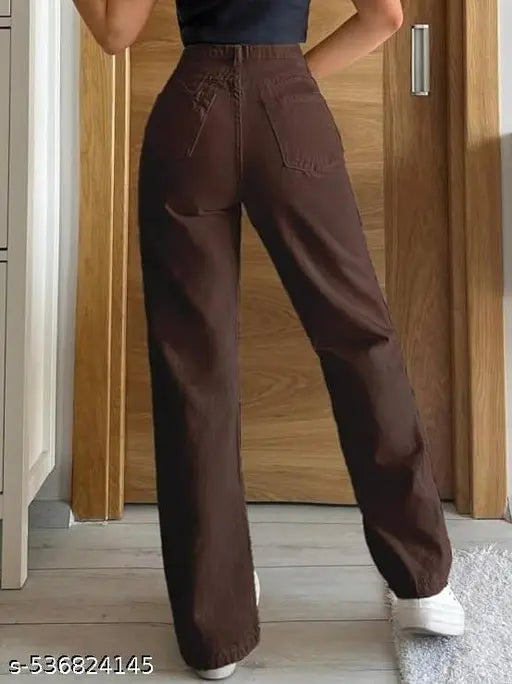 BROWN WIDE LEG JEANS FOR WOMEN