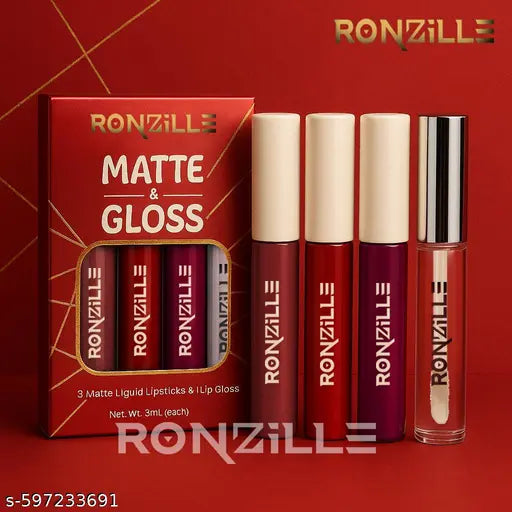 Ronzille Matte Liquid Lipstick & Lip Gloss Set  (Red Edition,12ml)